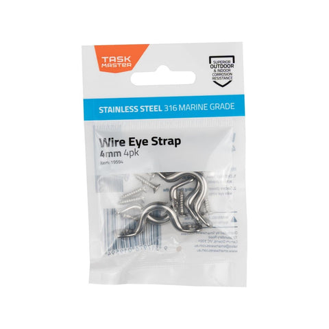 Taskmaster 4mm Stainless Steel Wire Eye Strap 4 Pack - Rust Resistant - Durable - SuperSaverAU - view 1