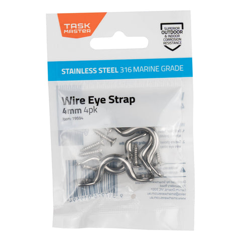 Taskmaster 4mm 316 Stainless Steel Wire Eye Strap 4 Pack