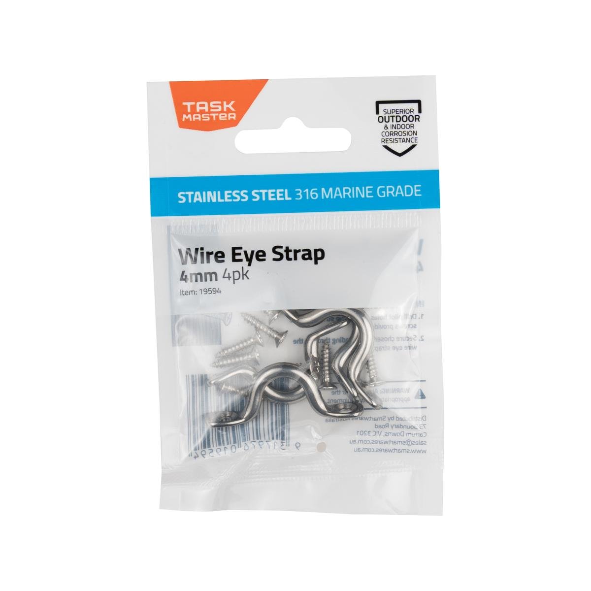 Taskmaster 4mm 316 Stainless Steel Wire Eye Strap 4 Pack