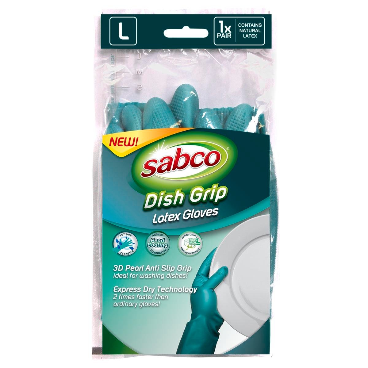 Sabco Dish Grip Latex Gloves Large 1 Pair