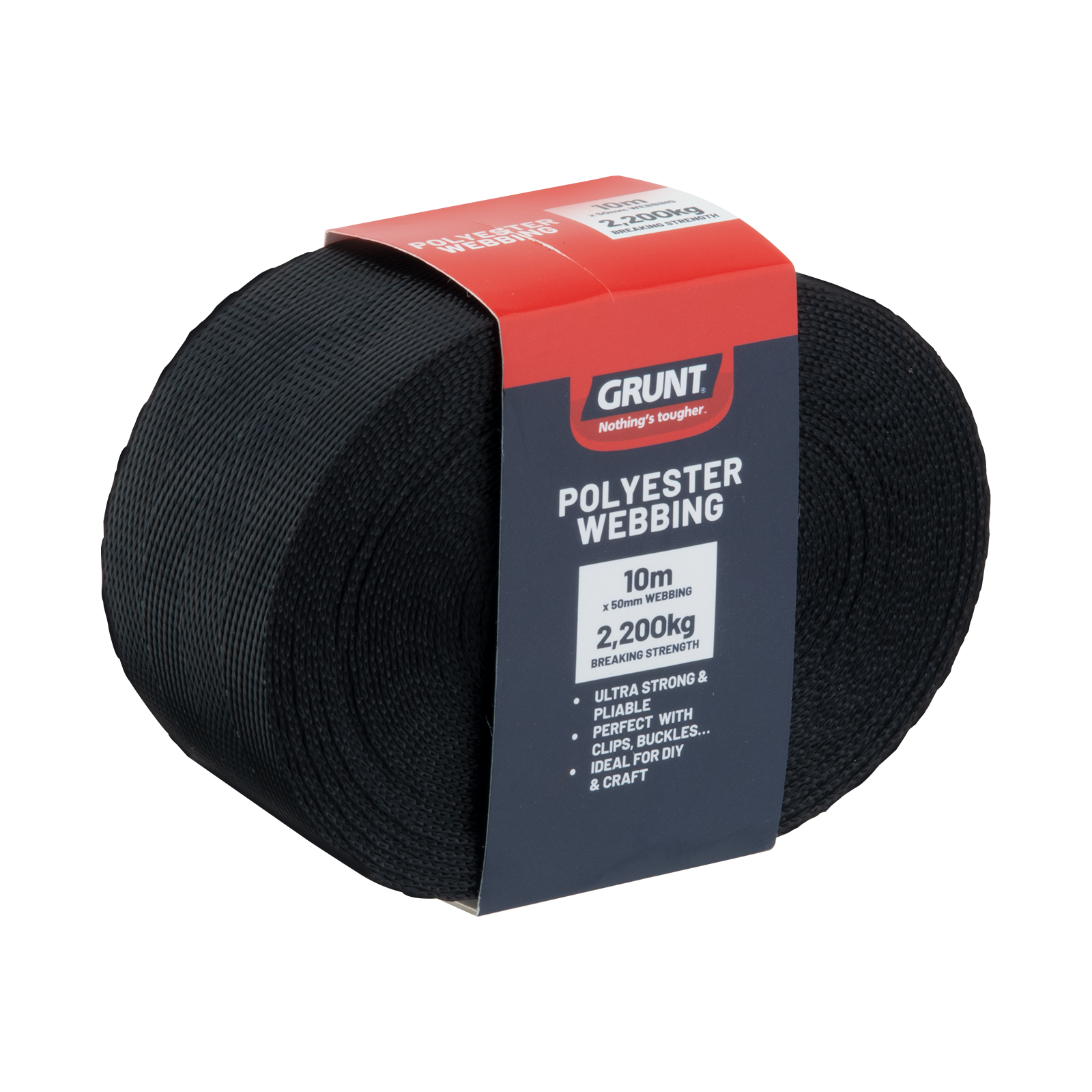 Grunt 50mm x 10m Heavy Duty Black Polyester Webbing