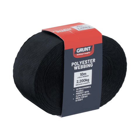 Grunt 50mm x 10m Heavy Duty Black Polyester Webbing