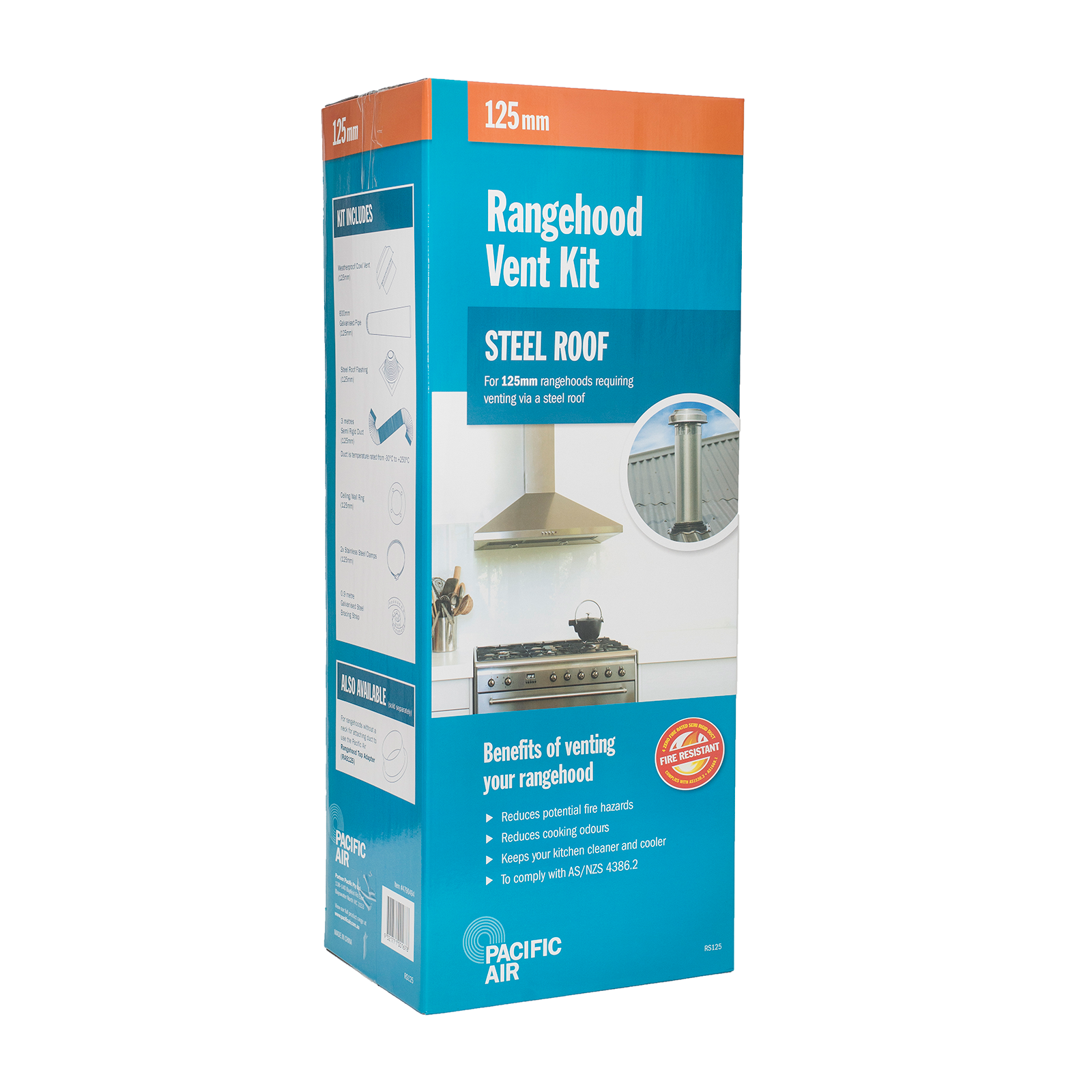 Pacific Air RS125 Steel Roof Rangehood Venting Kit 125mm Round - 3m Duct Aluminium