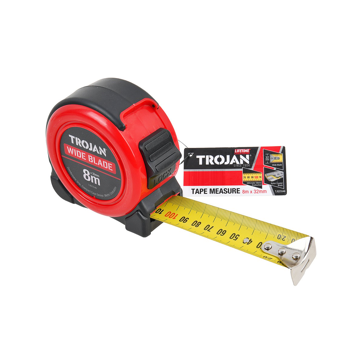 Trojan 8m Wide Blade Tape Measure Lockable