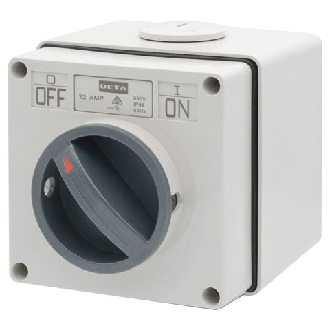 Deta IP66 Weatherproof 3 Pole 32A Isolator Switch, Grey
