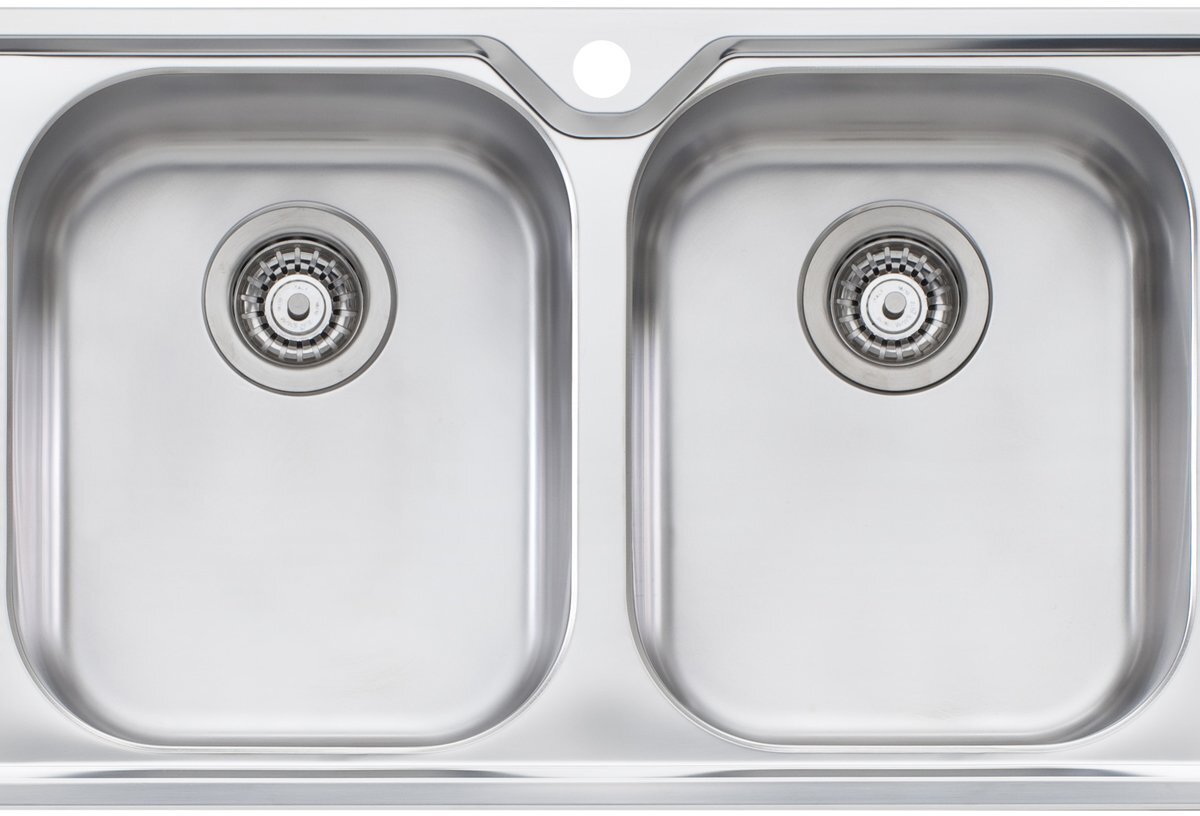 Oliveri Diaz Double Bowl Double Drainer Topmount Sink - 1430mm Polished Stainless Steel - DZ153