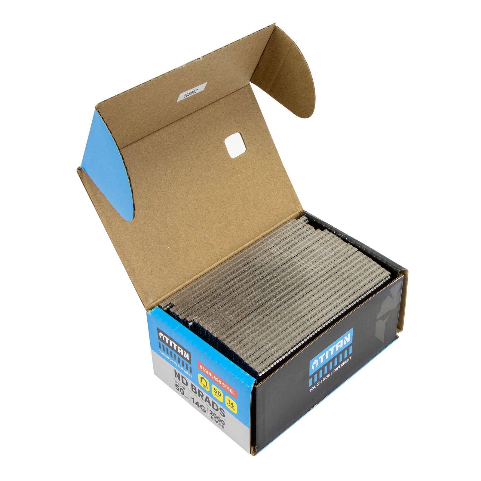 Titan 50 x 2mm 14 Gauge Stainless Steel Straight Collated ND Brads - 2000 Pack