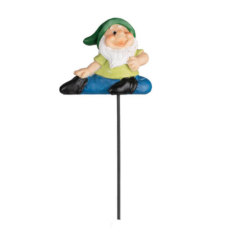 Northcote Pottery 6.5 x 15cm Green Hat Yoga Gnome Polyresin Garden Stake