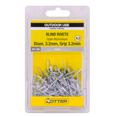 Otter 3.2 x 3.2mm Open Aluminium Blind Rivets 100 Pack