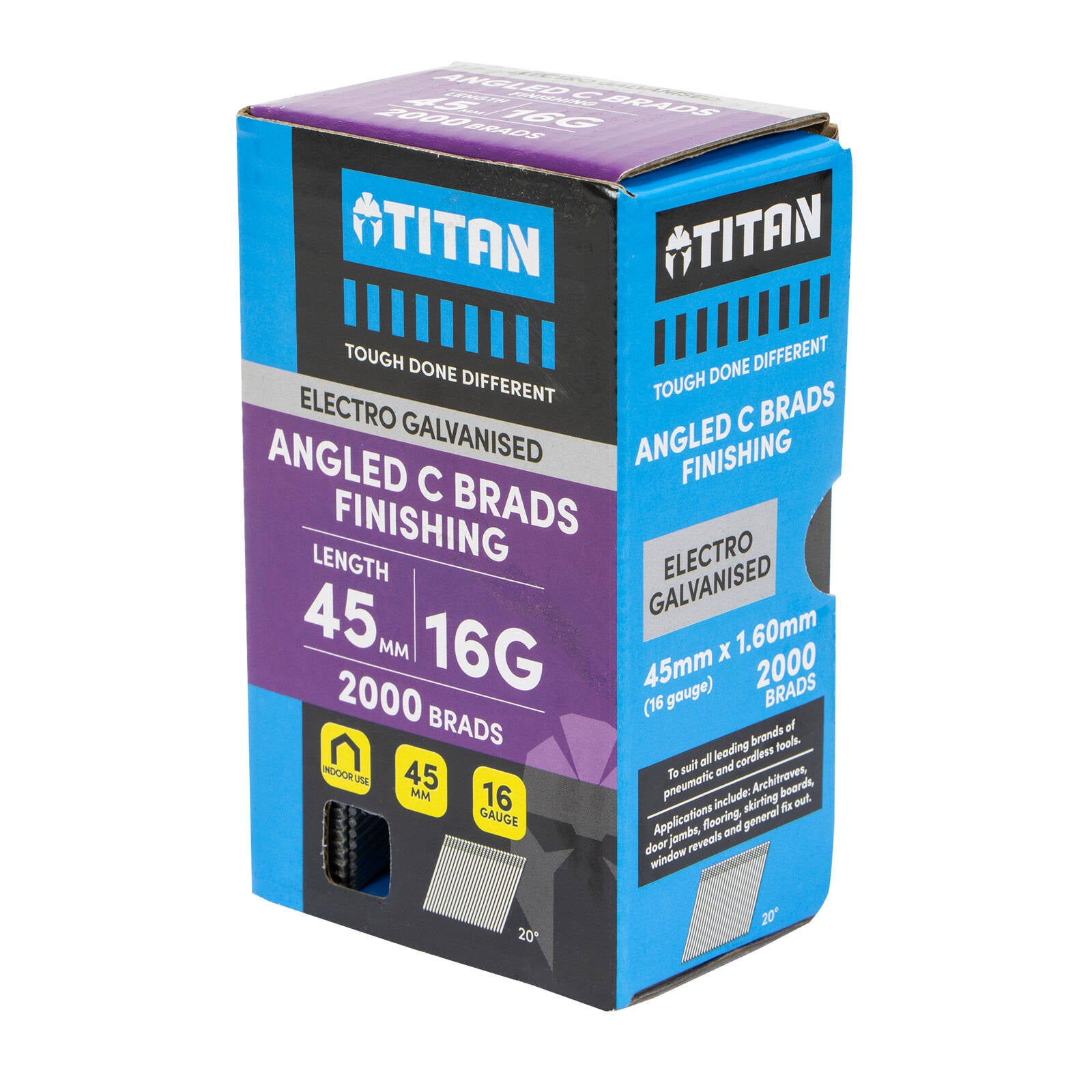 Titan 45 x 1.6mm 16 Gauge Electro Galvanised 20 Degree Angled C Brads - 2000 Pack