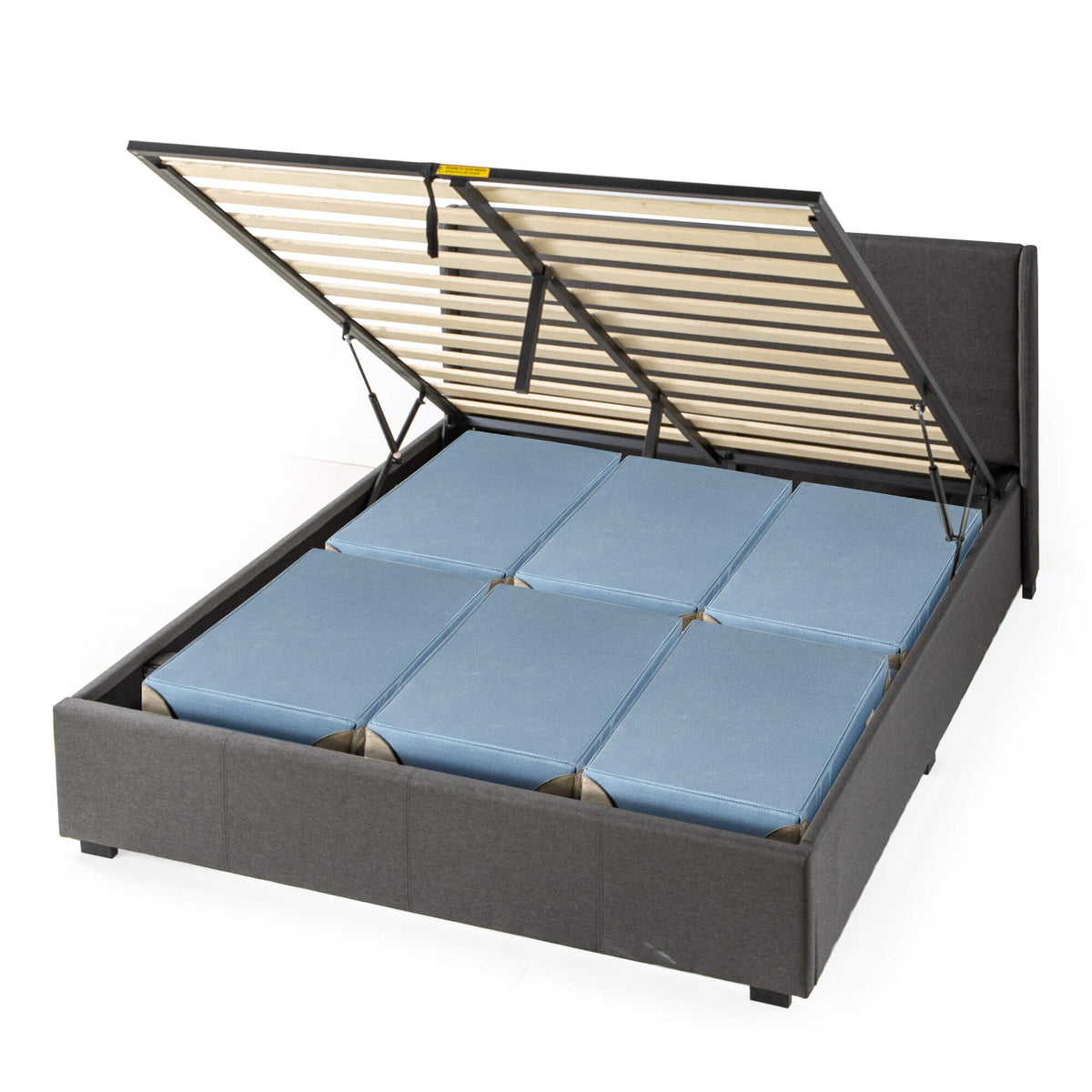 Zinus Maddon queen gas lift storage bed frame - dark grey upholstered, 317kg capacity - AU-FPPST2-12Q