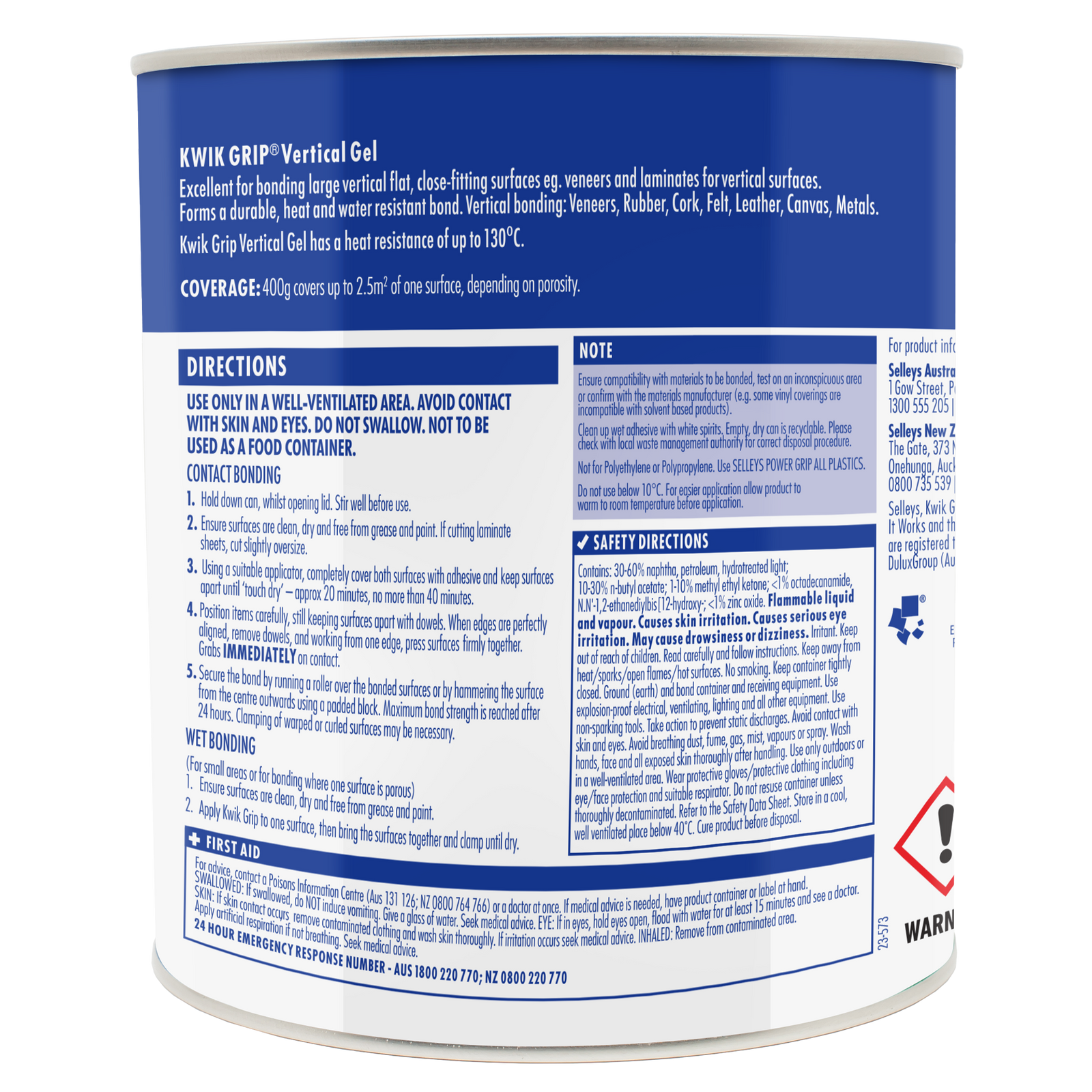 Selleys 400g Kwik Grip Gel Vertical Contact Adhesive - Solvent-Based, Non-Run