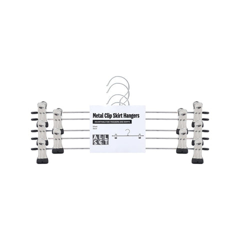 All Set Adjustable Metal Clothes Hangers 5 Pack - 35cm Silver Iron with Clips