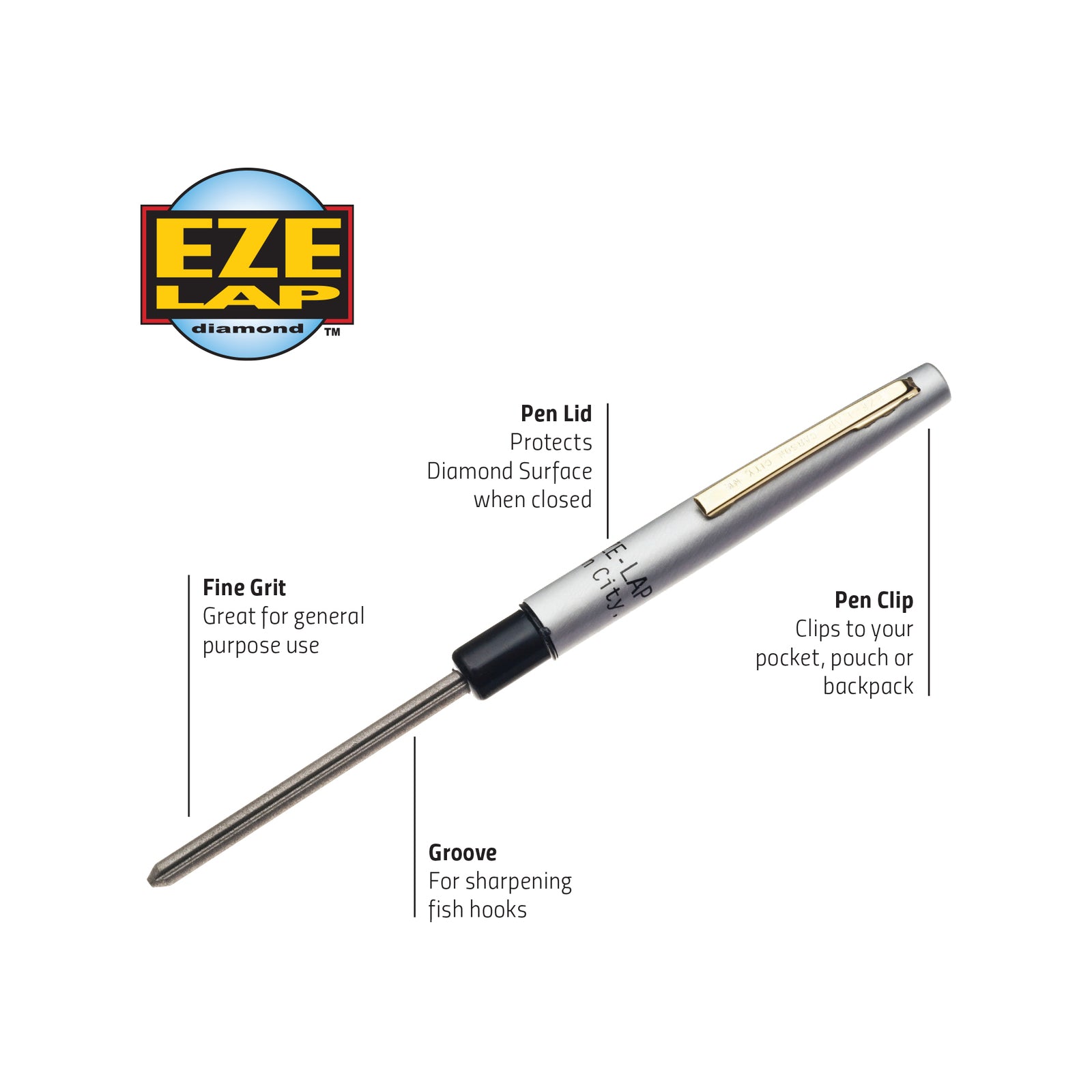 Eze-Lap Diamond Pen Type Sharpener - Grooved Steel Shaft with Cap
