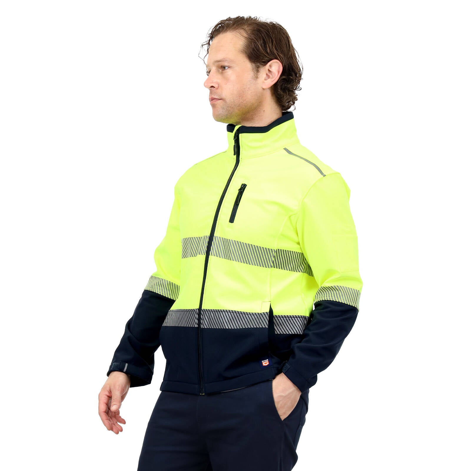 Citeco Yellow Hi Vis Soft Shell Jacket - Men's Reflective Polyester/Elastane, Medium