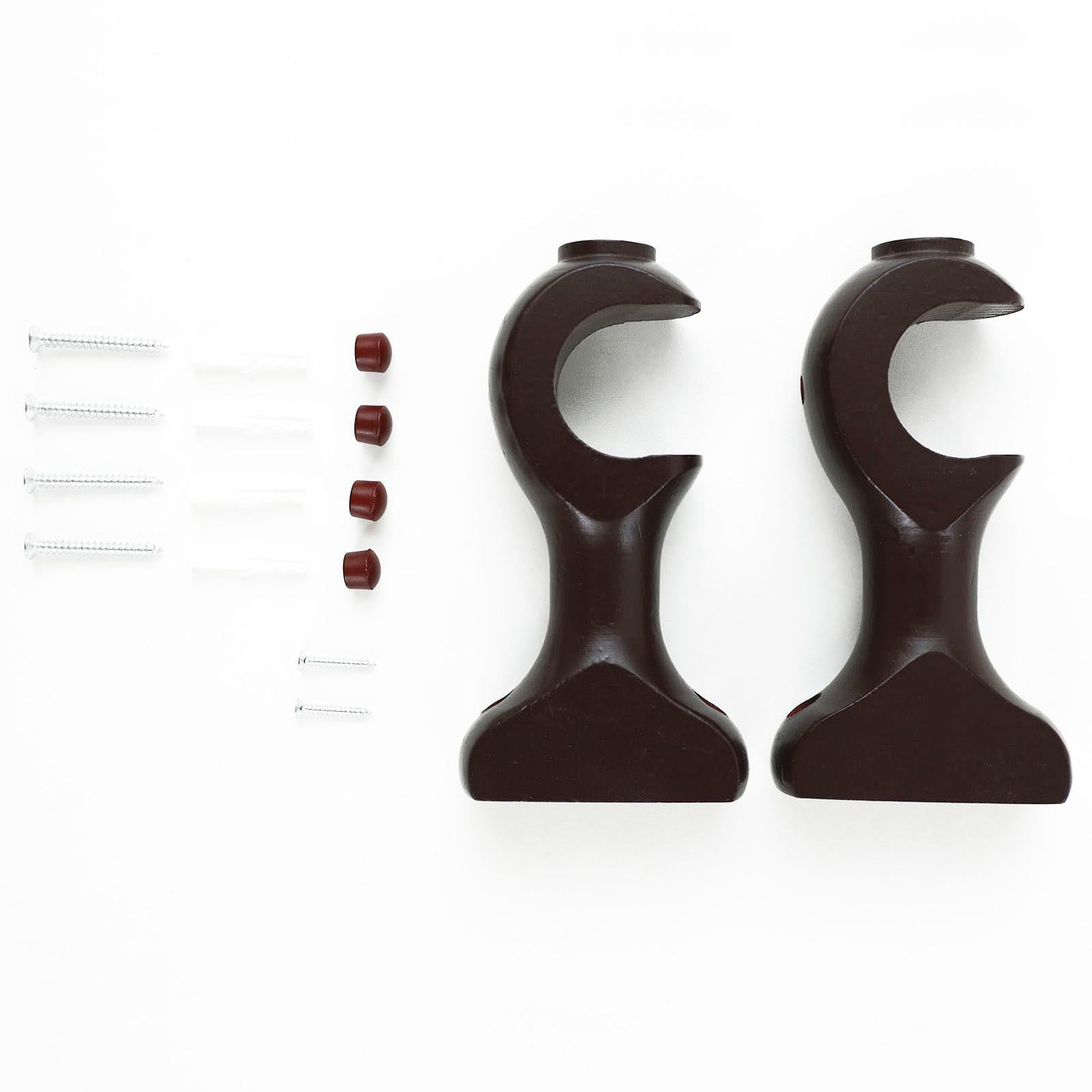 Windoware 33mm Walnut Timber Curtain Woodpole Brackets - 2 Pack