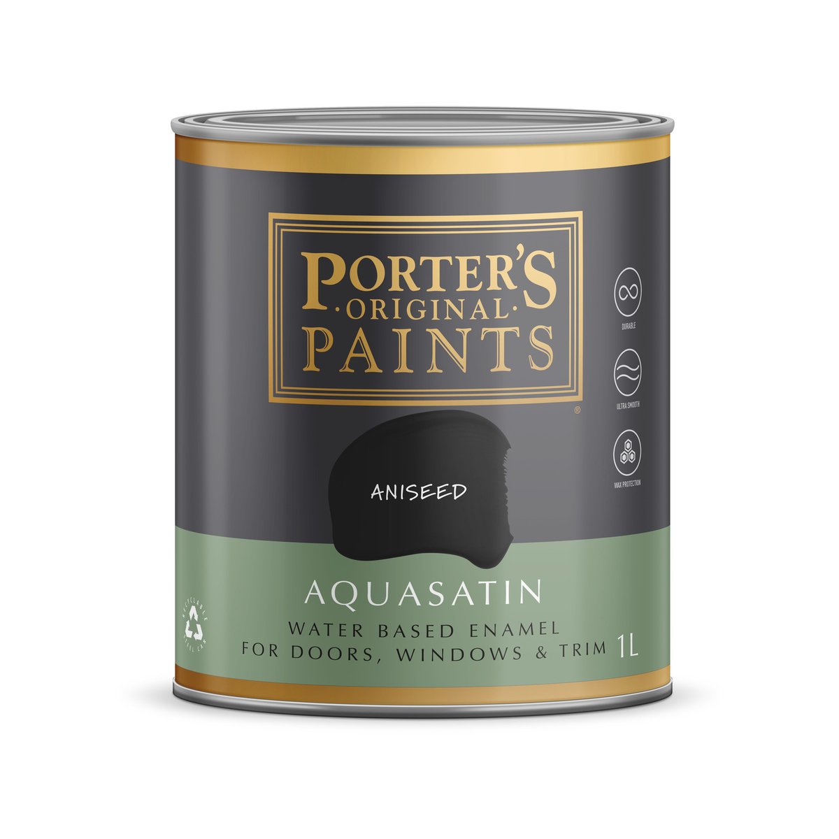 Porter S Paints 1L Aniseed Aqua Satin - Enamel Paint - Low Odour - UV Resistant - SuperSaverAU - view 1
