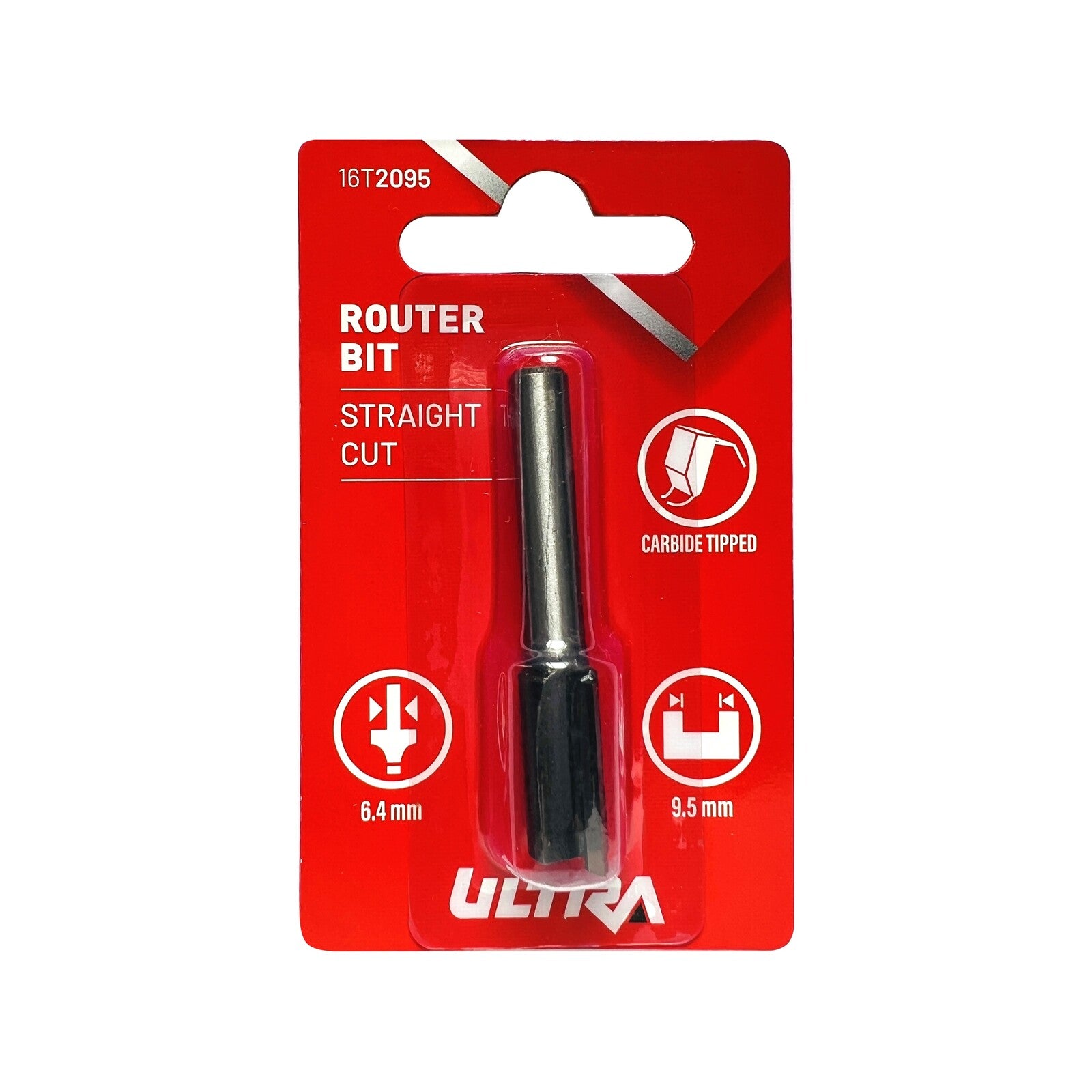 Ultra 6.4 x 9.5mm Straight Router Bit - Tungsten Carbide Tipped, 1/4" Shaft