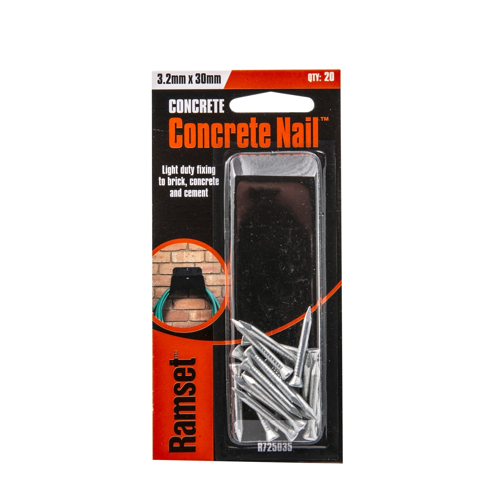 Ramset 3.2 x 30mm Concrete Nails - Zinc Plated Carbon Steel, 20 Pack