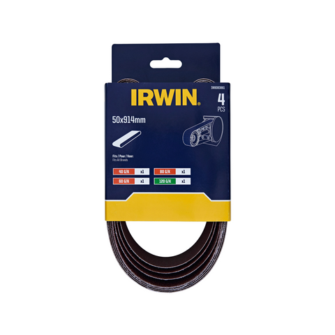 Irwin 50 x 914mm Sanding Belts 40, 60, 80 & 120 Grit - 4 Pack