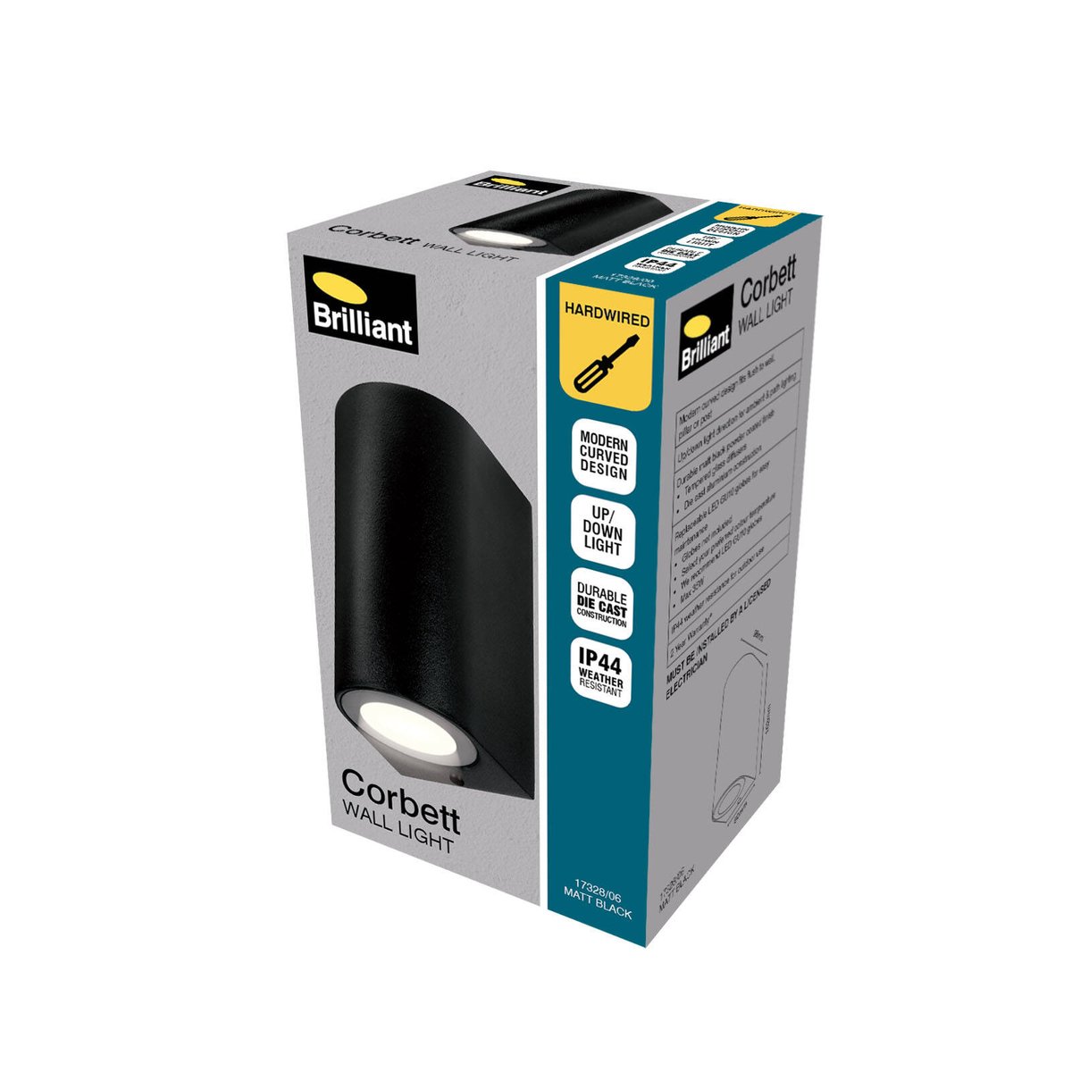 Brilliant Corbett 240V Black Up Down Outdoor Wall Light Aluminium GU10