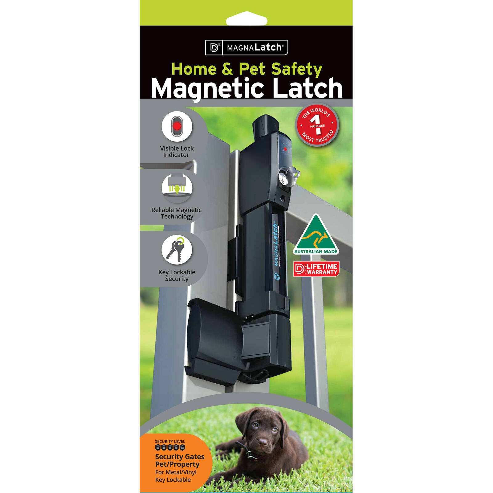 MagnaLatch Vertical Pull Series 3 Black Engineered Polymer Pool Gate Latch Key Lockable