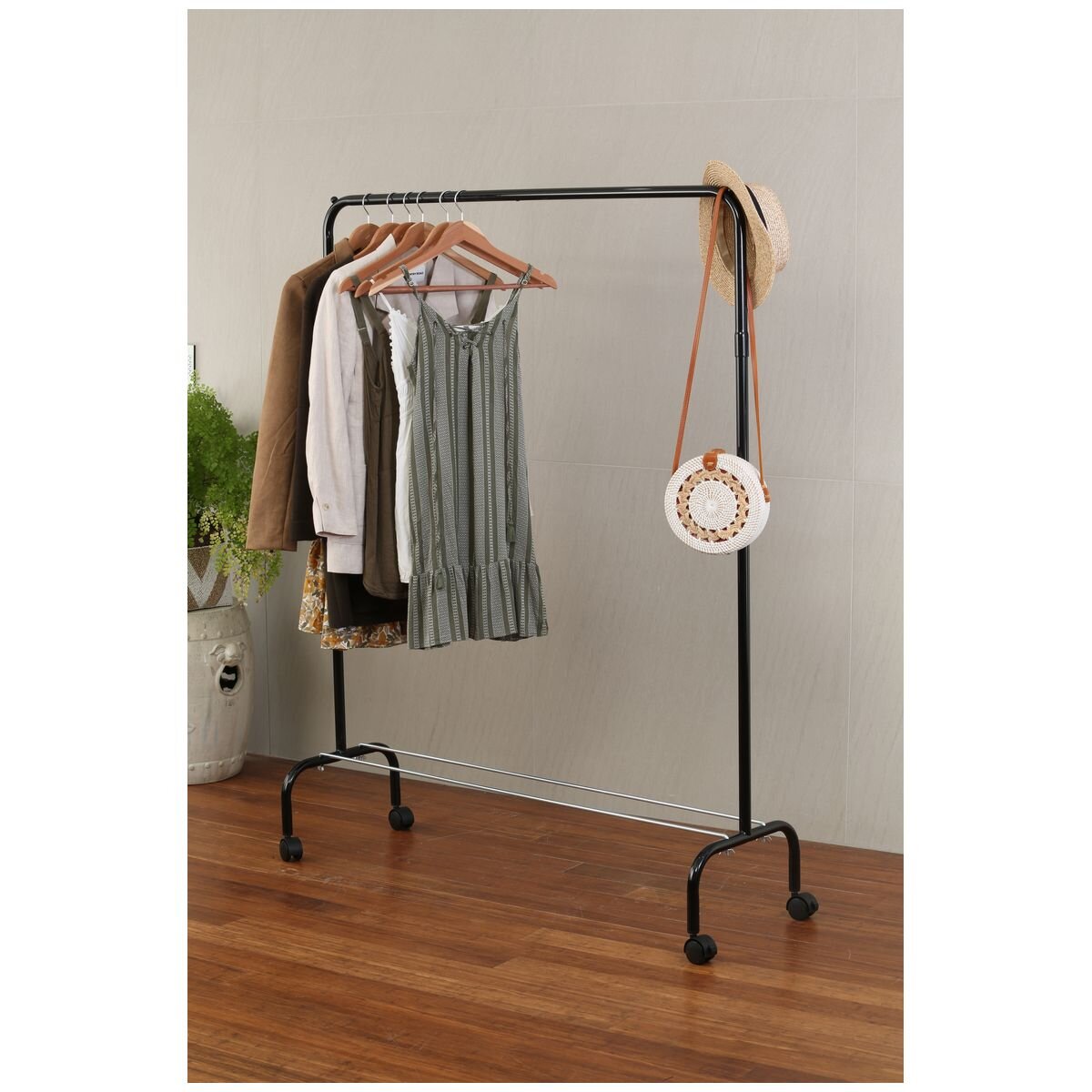 L.T. Williams Steel garment rack - black, single clothes rail, mounted on castors - 6152