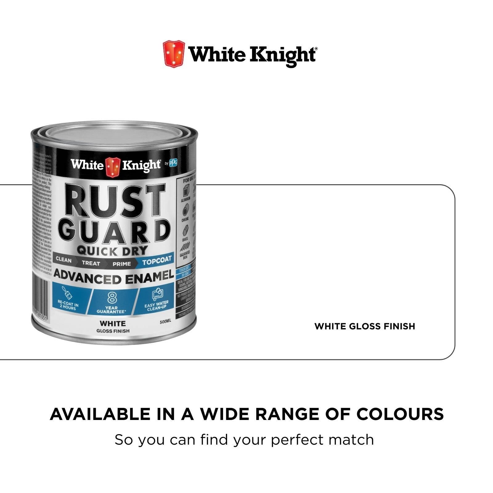 White Knight Rust Guard 500ml White Gloss Quick Dry Advanced Enamel Paint