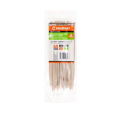 Crescent 200 x 4.6mm Beige Nylon Outdoor Cable Ties 25 Pack Releasable