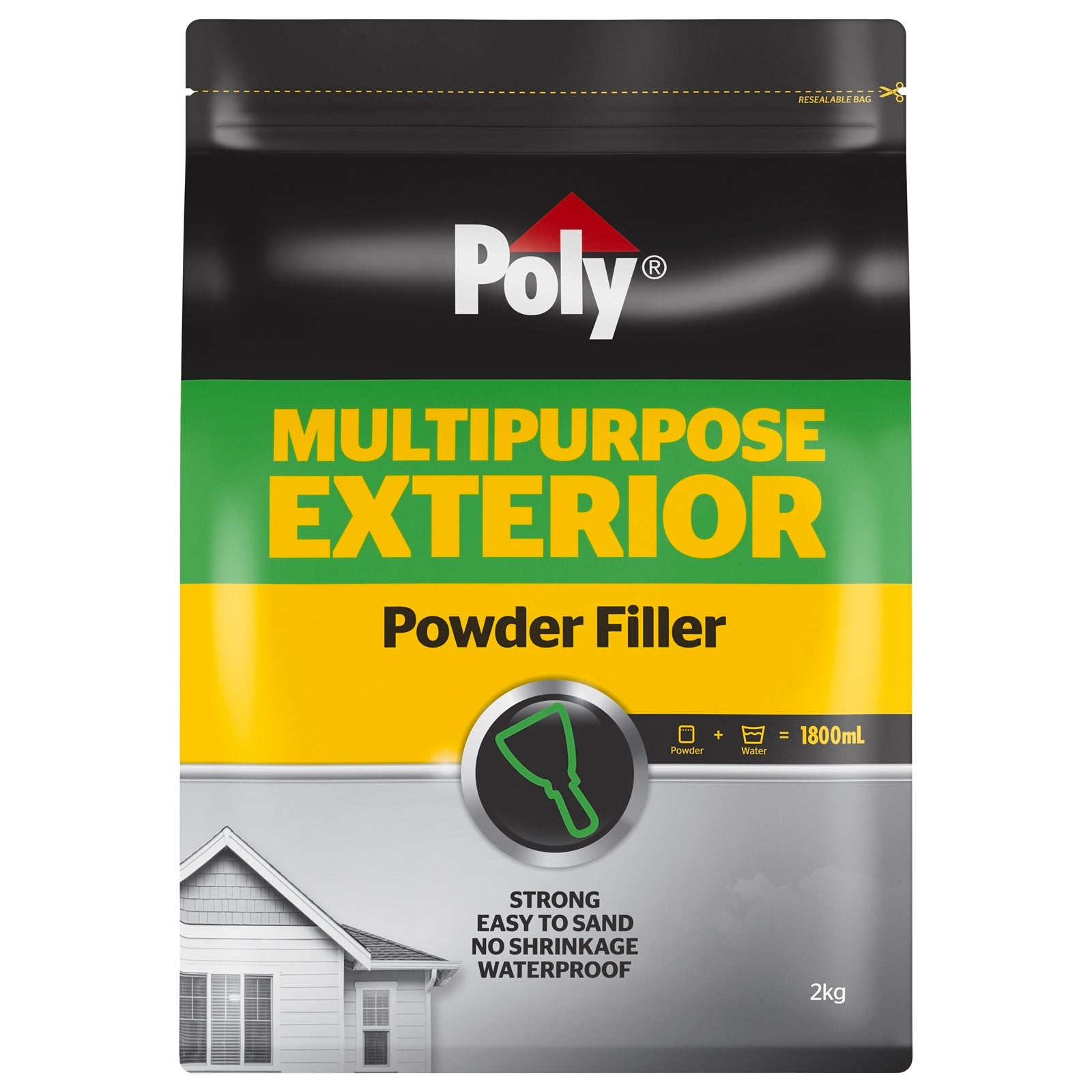 Poly 2kg Exterior Powder Filler, Grey, Shrink Resistant, Paintable
