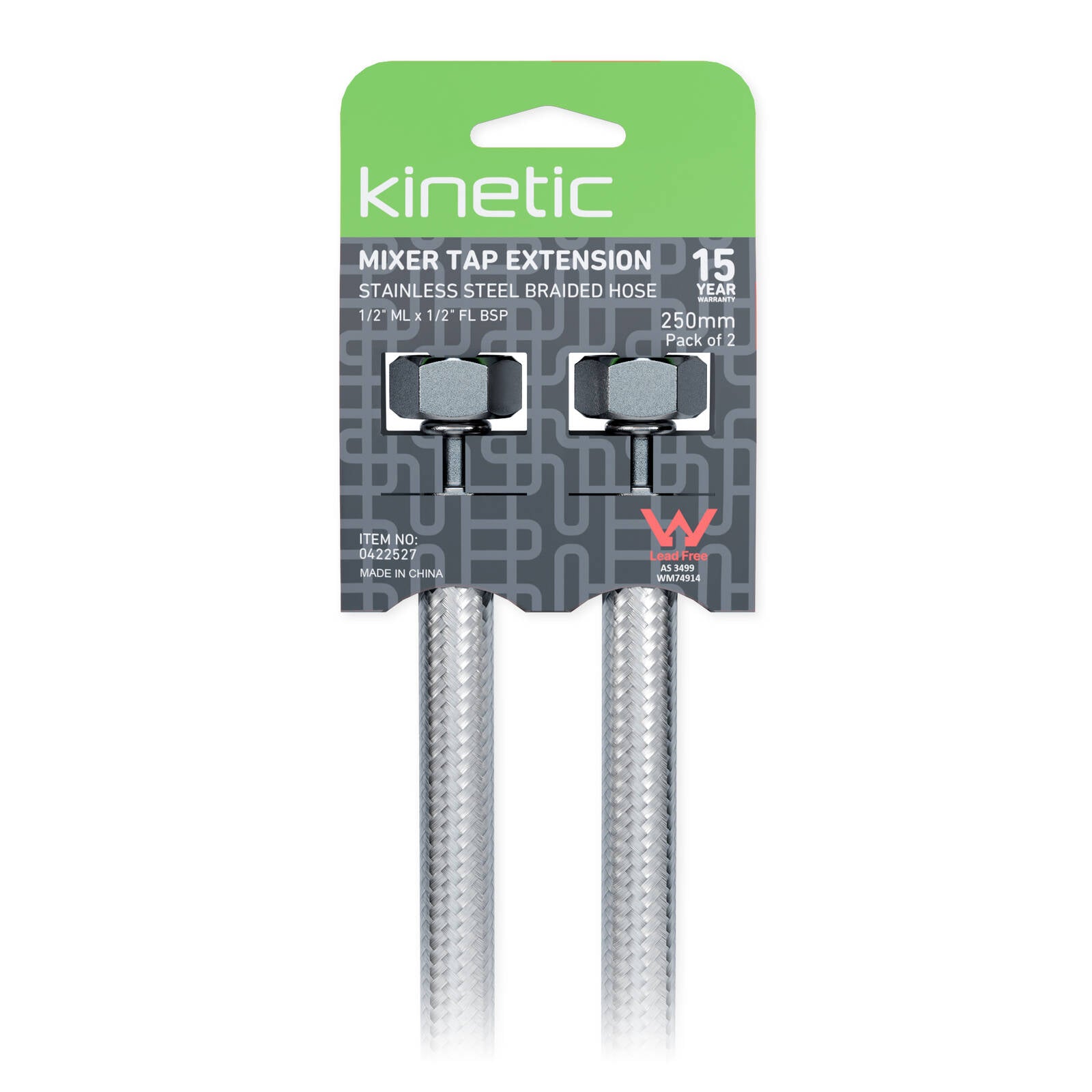 Kinetic 250mm Stainless Steel Braided Mixer Tap Extension - 2 Pack