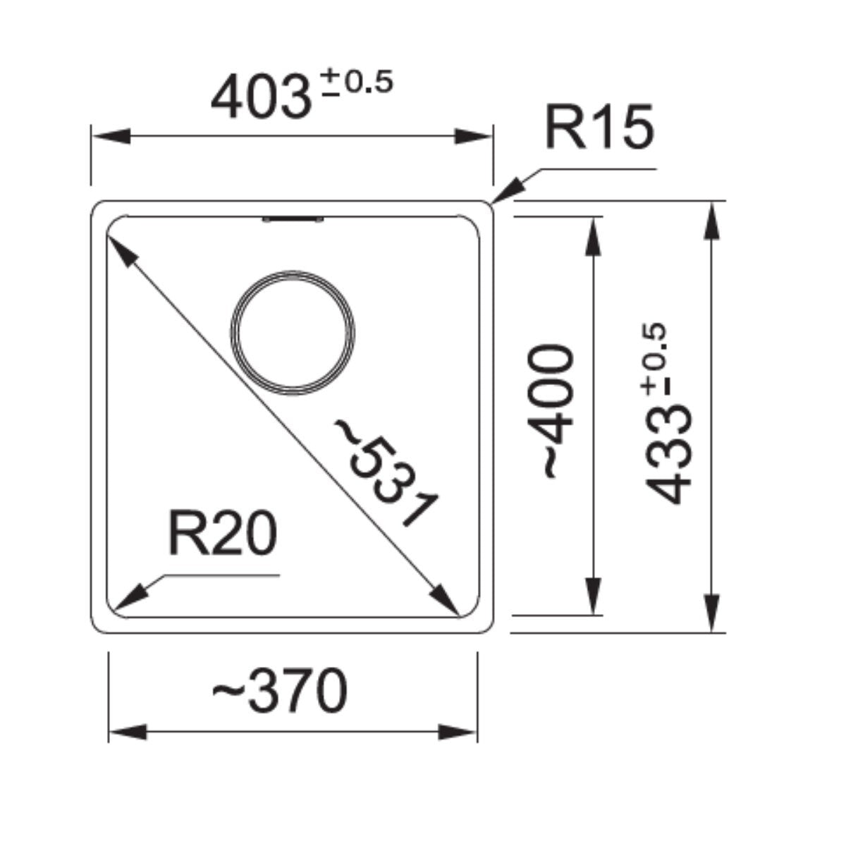 Franke Maris 370mm single bowl sink with extension drainer - Onyx Fragranite - MRG110-37ON-FPC