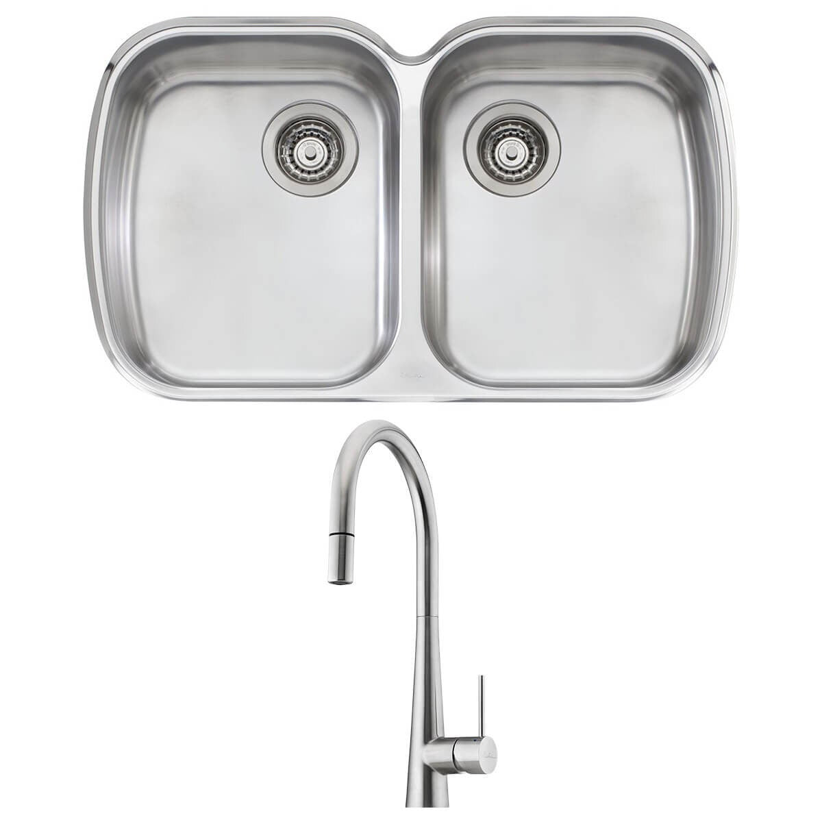 Oliveri Monet double bowl undermount sink and Essente pull out tap - 18/10 stainless steel - SS31625MO70U