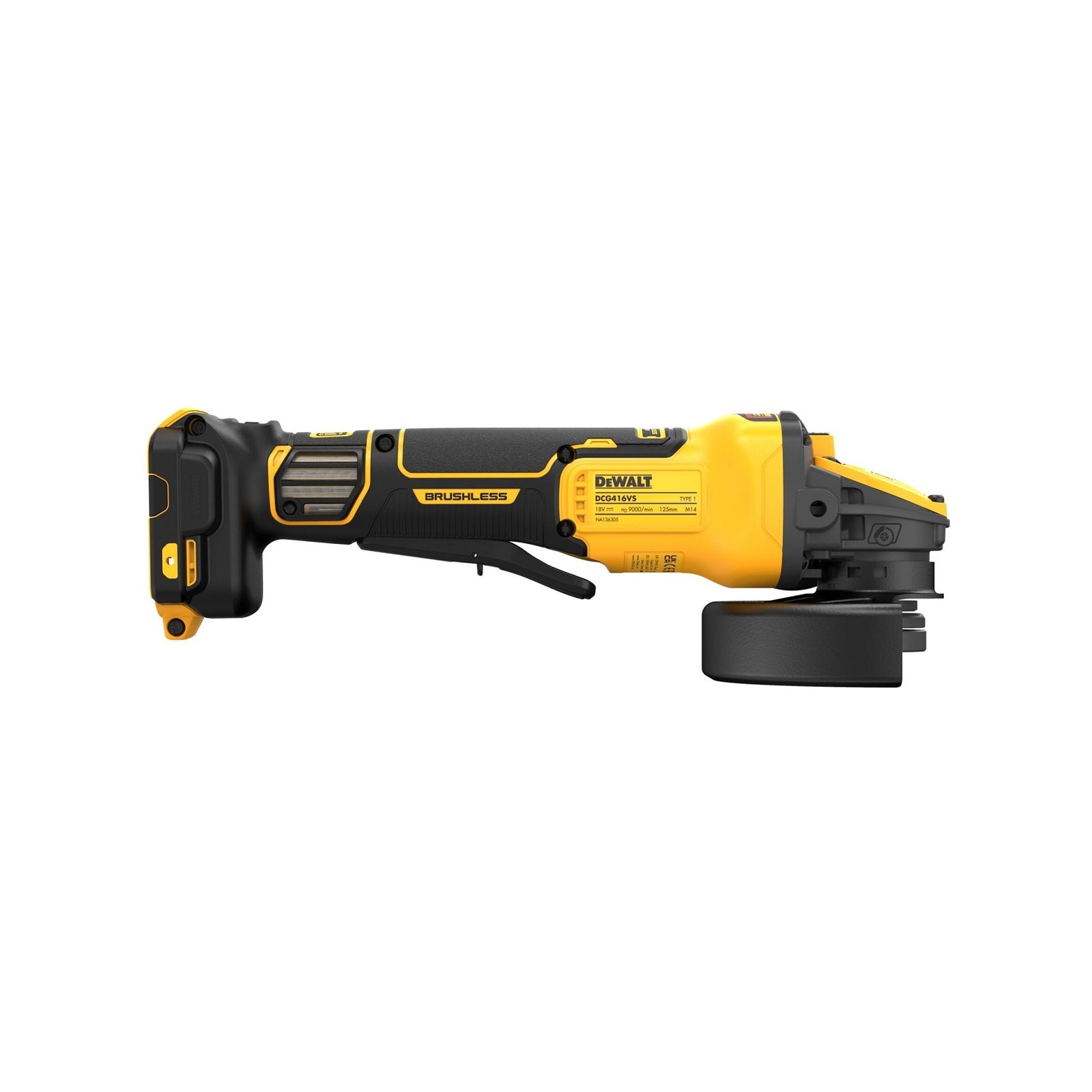 DeWALT 18V 125mm Cordless Angle Grinder Skin Only DCG416VSN-XJ
