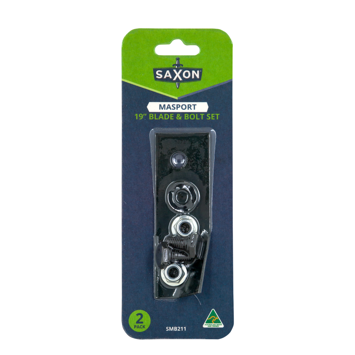 Saxon 19" Mower Blade & Bolt Set, 2 Pack, 13mm Hole, Suits Masport Late Non-Cushion Models