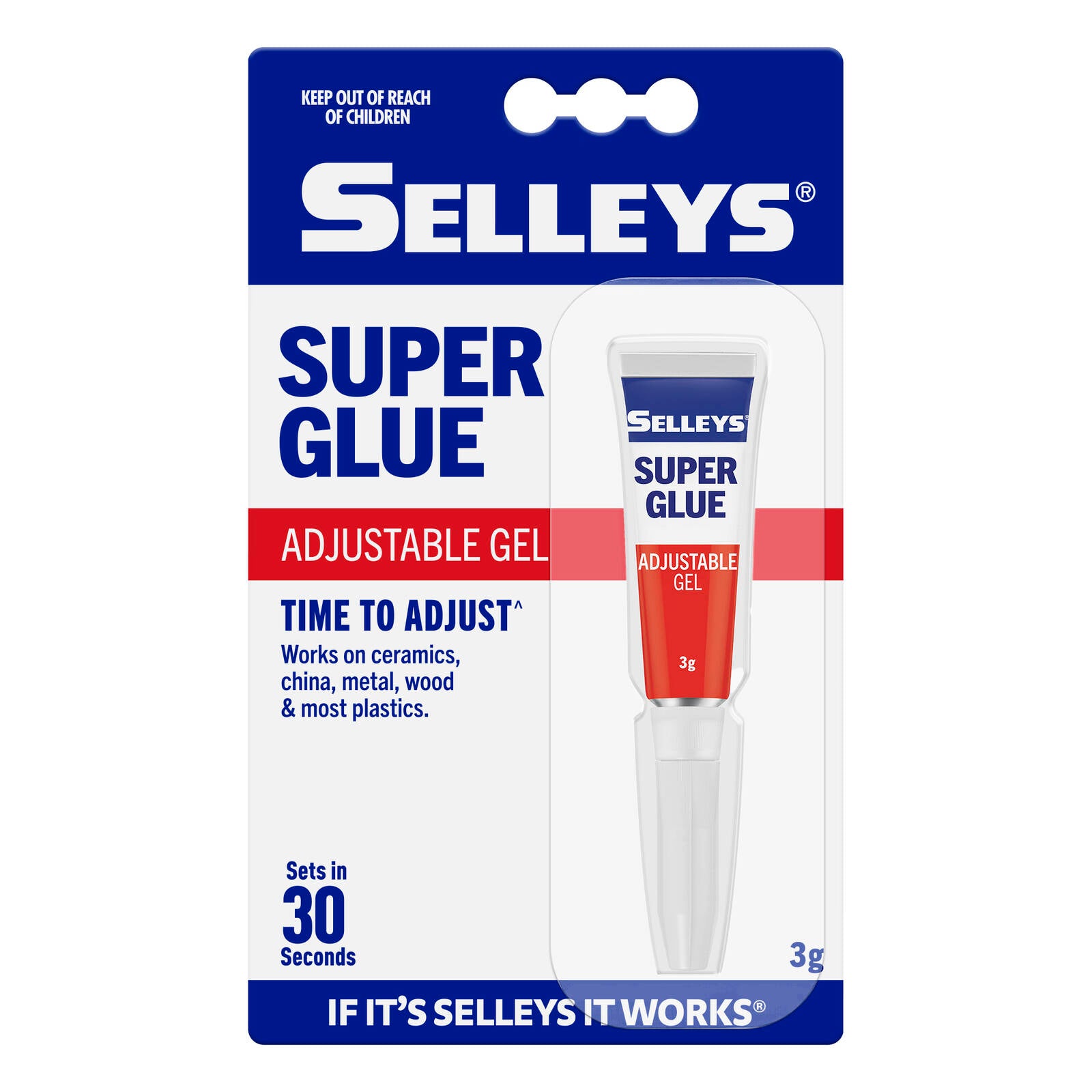 Selleys 3g Super Glue Adjustable Gel, Dries Clear, Bonds Ceramic Metal Wood & Plastics
