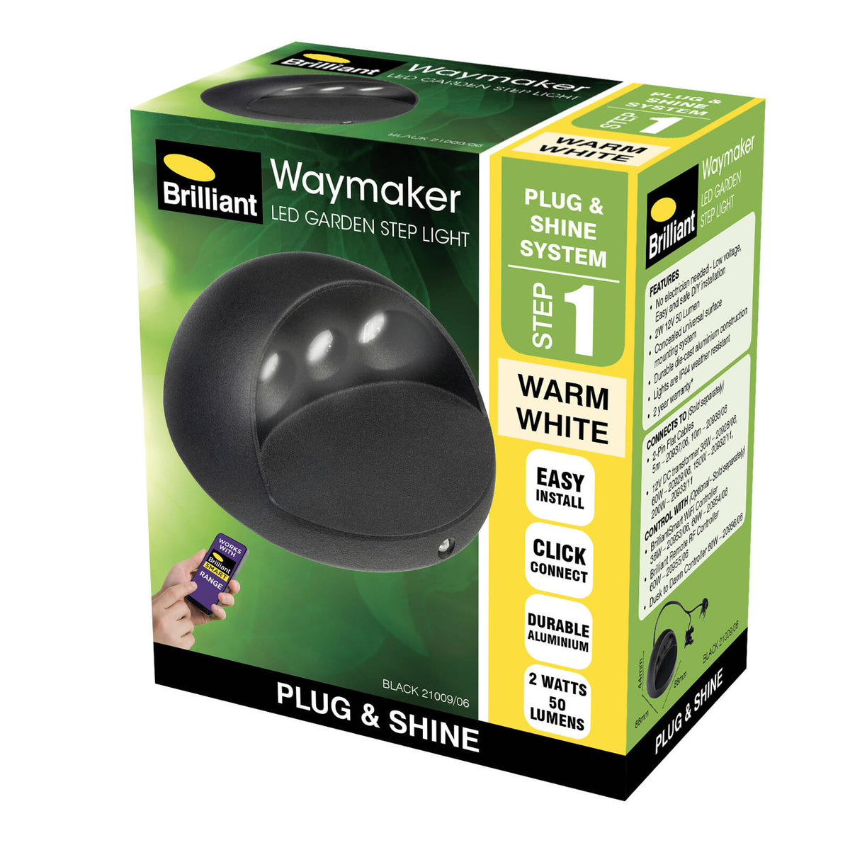 Brilliant Waymaker 2W 12V Black Round LED Garden Step Light 21009/06
