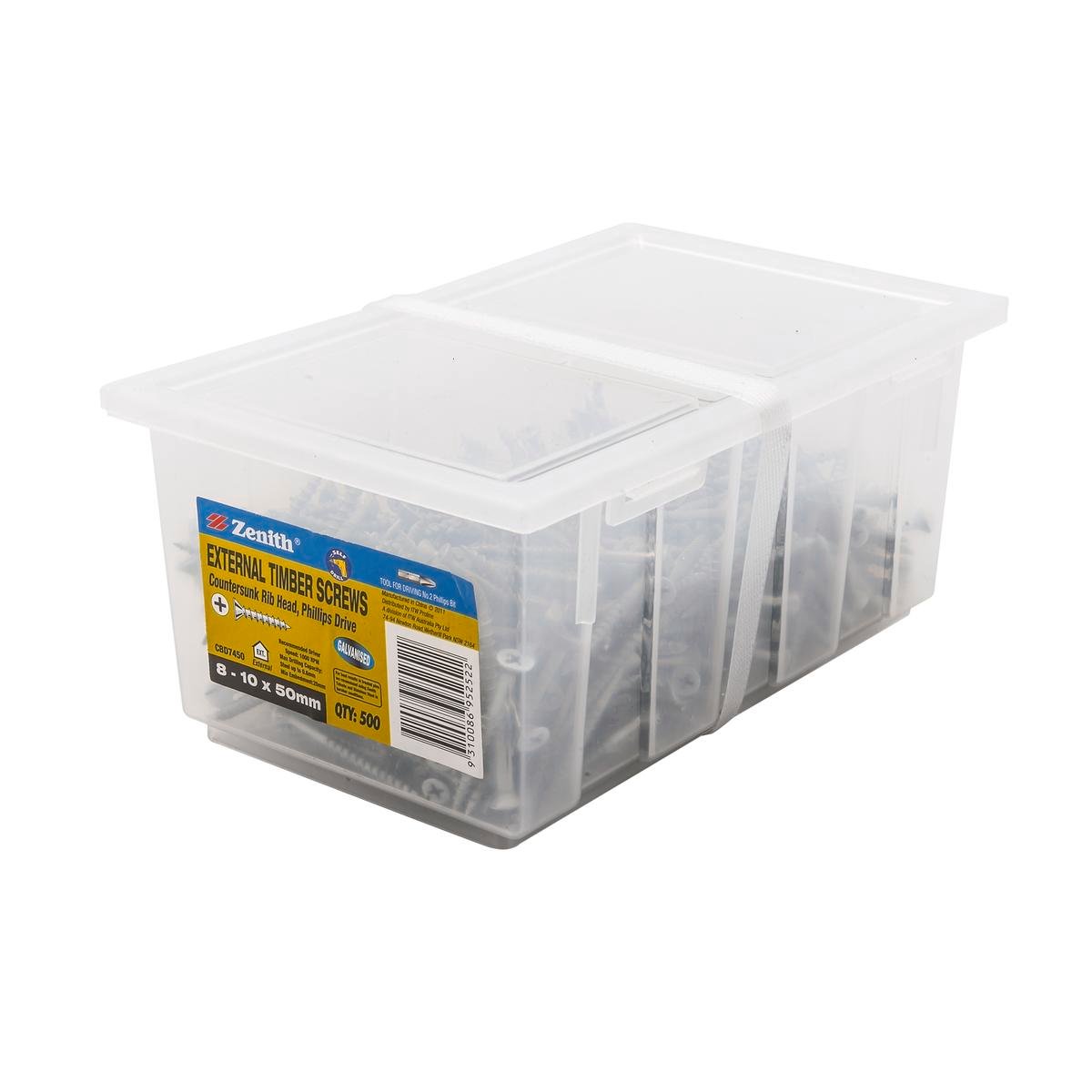 Zenith 8-10 x 50mm Galvanised Countersunk Rib Head Timber Screws - 500 Pack