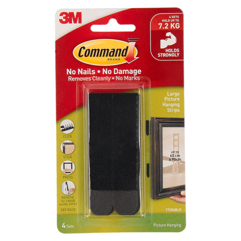 Command Large Black Picture Hanging Strips - 4 Pack, Damage-Free