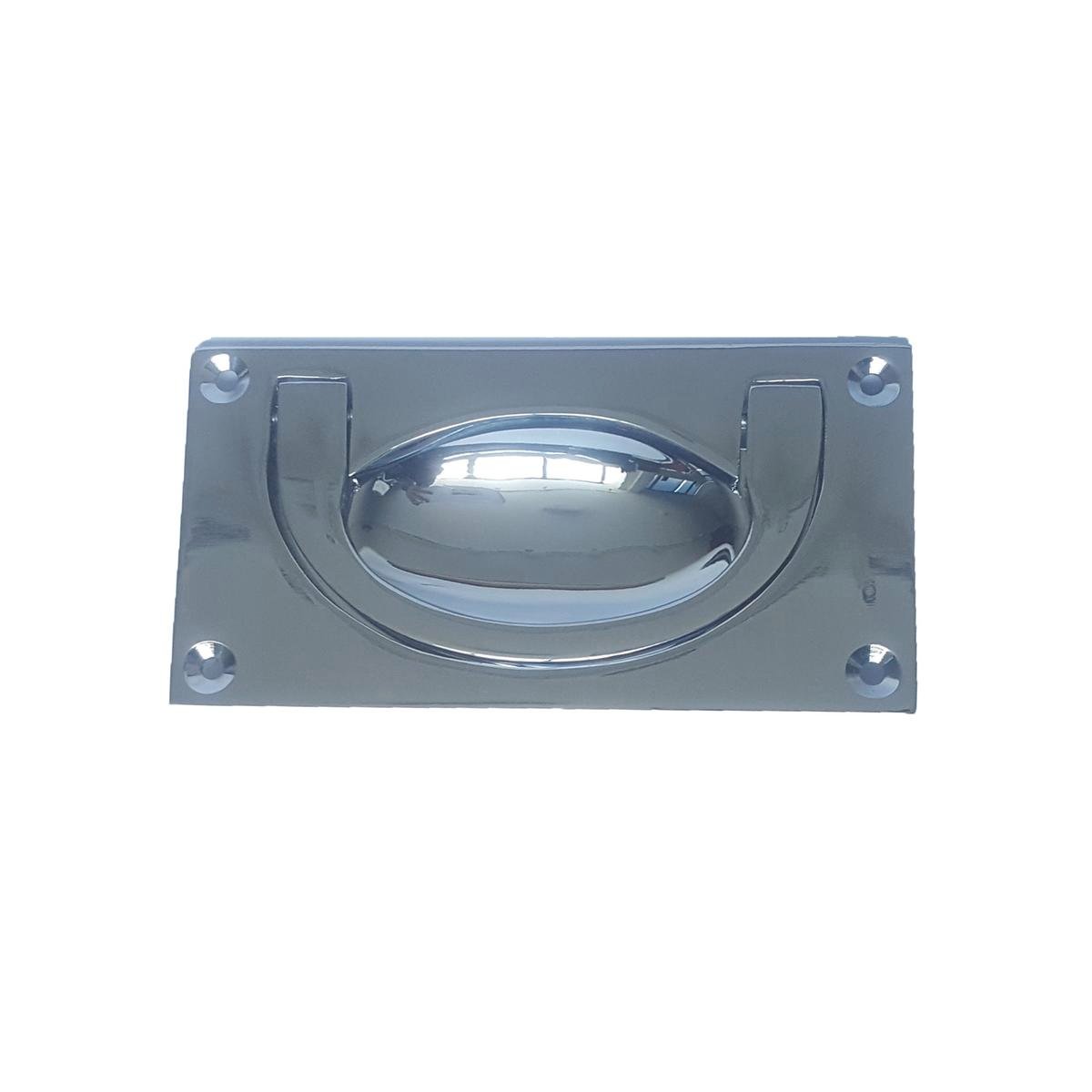 Delf Flush Drop Handle - 88mm x 50mm - Satin Chrome - Solid Brass - Easy Pull - SuperSaverAU - view 1