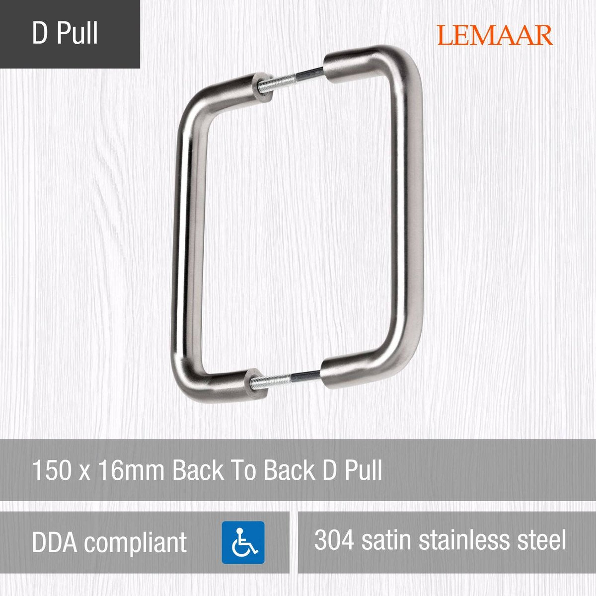 Lemaar Back to Back D Pull 150 x 16mm Satin Stainless Steel Durable - SuperSaverAU - view 2