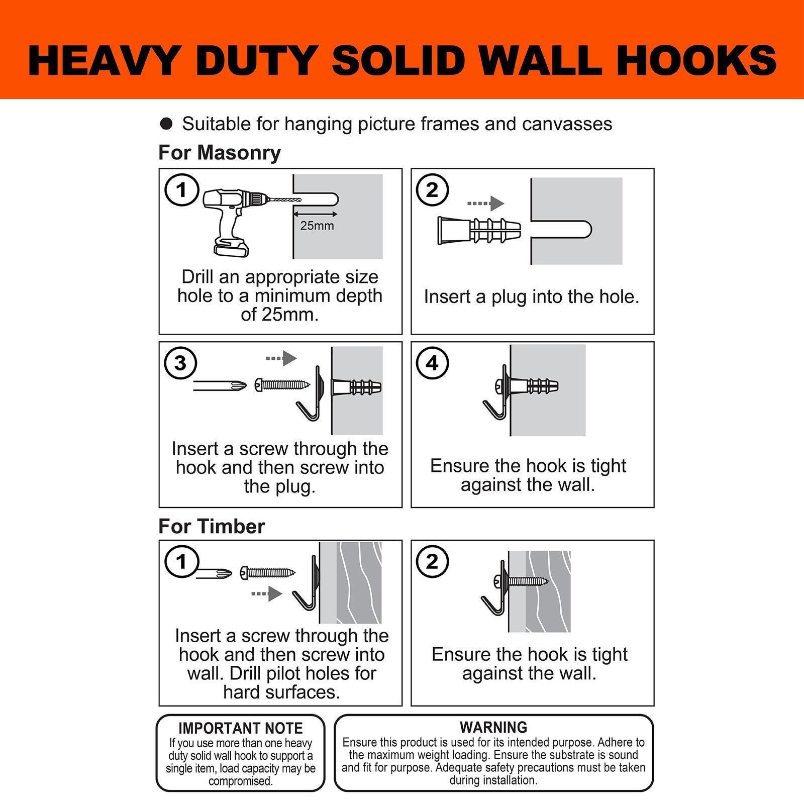 Everhang 20kg Steel Solid Wall Picture Hanging Hook 12 Pack