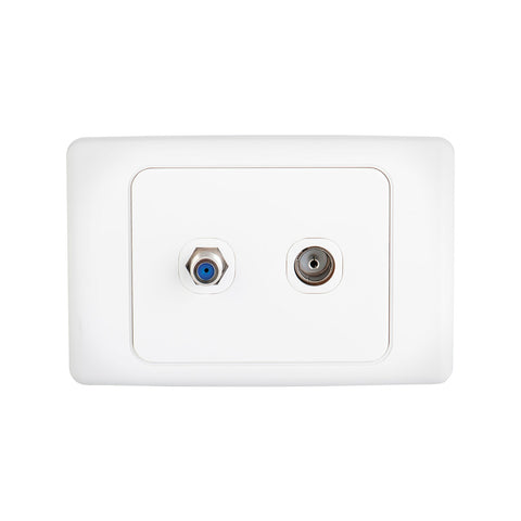 DETA PAL and F-Connector Outlet - White Polycarbonate Nickel Plated TV Wall Plate