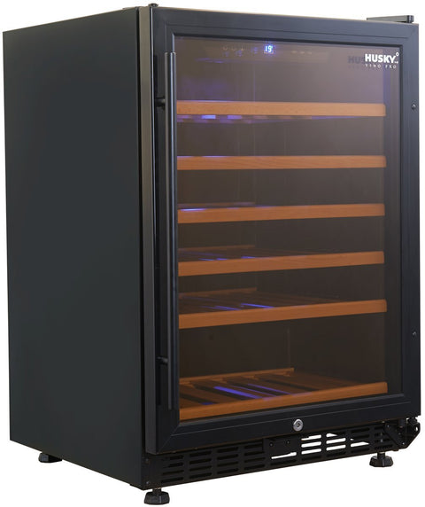 Husky 46 Bottle Single Zone Wine Cabinet - Black, Carbon Filter, Wooden Shelves - HUS-WC54S-BK-ZY