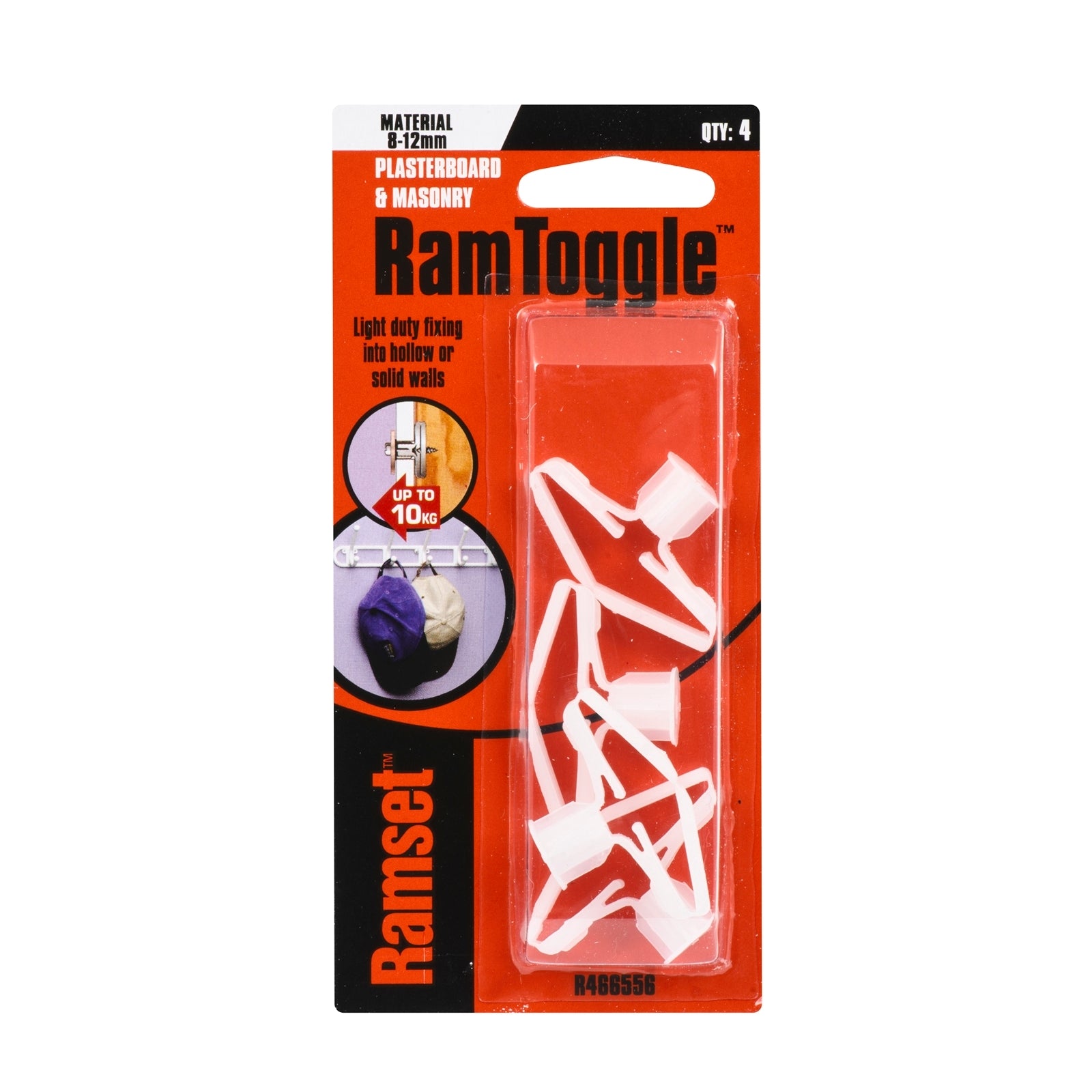 Ramset RamToggle 8 x 12mm Nylon Hollow Wall Anchor - 4 Pack