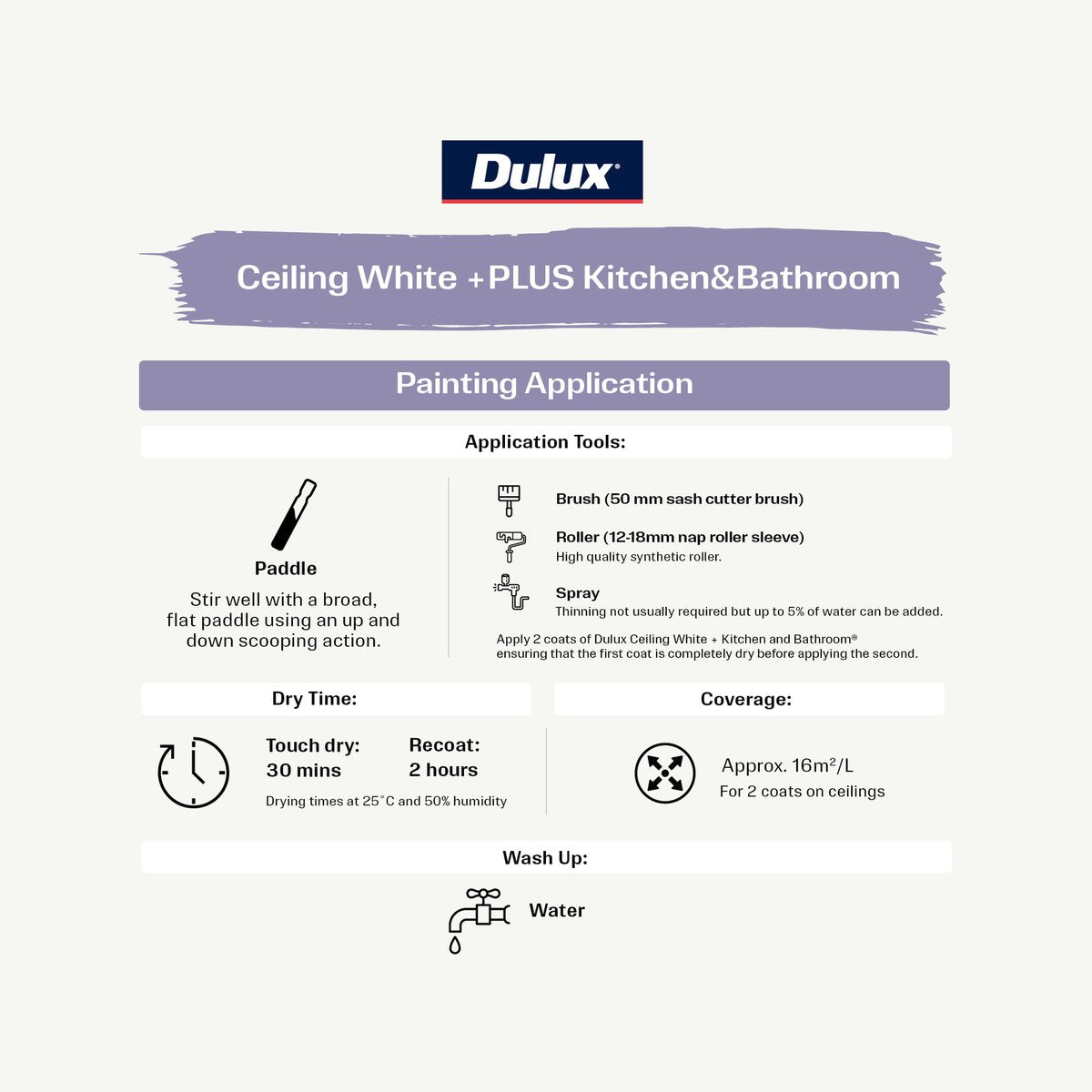 Dulux White Ceiling Plus Kitchen and Bathroom Paint - 2L - Water-Based - Mould Protection - SuperSaverAU - view 3