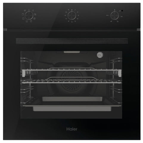 Haier 60cm 300 Series Built-In Oven with Air Fry - 70L, Black Glass, Fan Forced, Pizza Plus - HWO60S7MB6