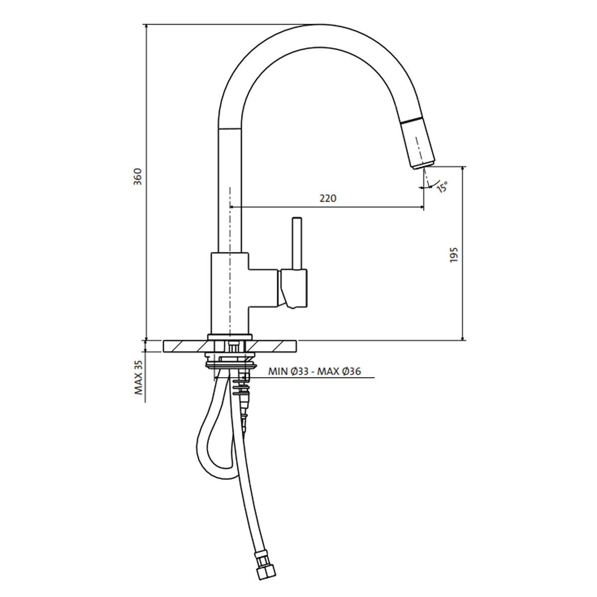 Armando Vicario Gooseneck Side Lever Pull Out Kitchen Mixer Tap - Brushed Nickel, 6 Star - SK5-AV-BN-LF