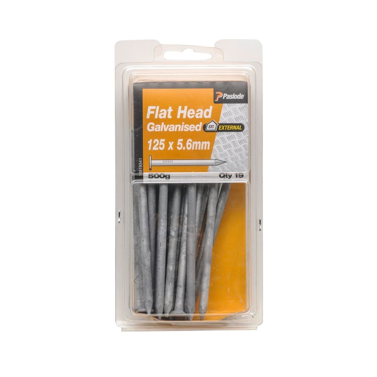 Paslode 125 x 5.6mm Galvanised Flat Head Nails - 19 Pack, 500g, Timber Fixing