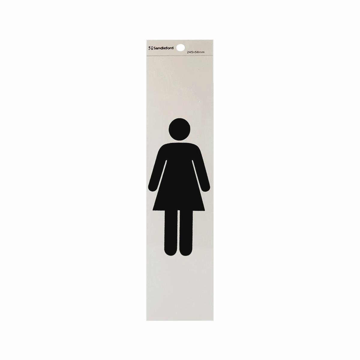 Sandleford 245 x 58mm Ladies Symbol Self Adhesive Sign, Gloss Silver Weather Resistant Polycarbonate